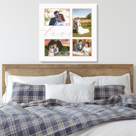 Vier bruiloft foto's Collage Love Script White Canvas Afdruk (Insitu (Slaapkamer))