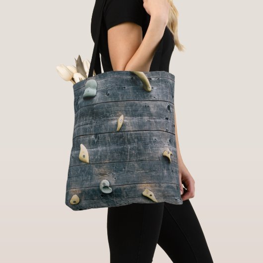 Vier bruine houten wandbekleding tote bag (Dichtbij)