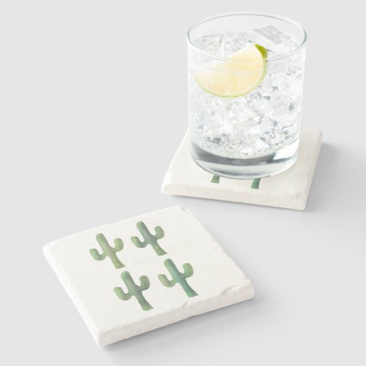 Vier cactussen waterverf marmeren onderzetter (Zijkant)