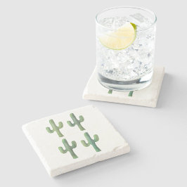 Vier cactussen waterverf marmeren onderzetter