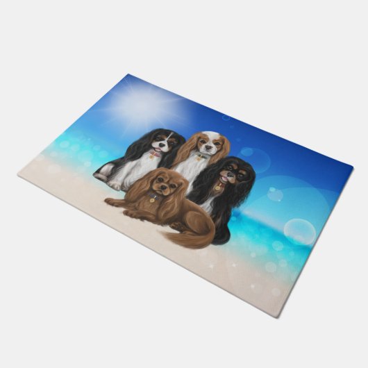 Vier Cavalier King Charles Spaniels  Deurmat (Schuin)