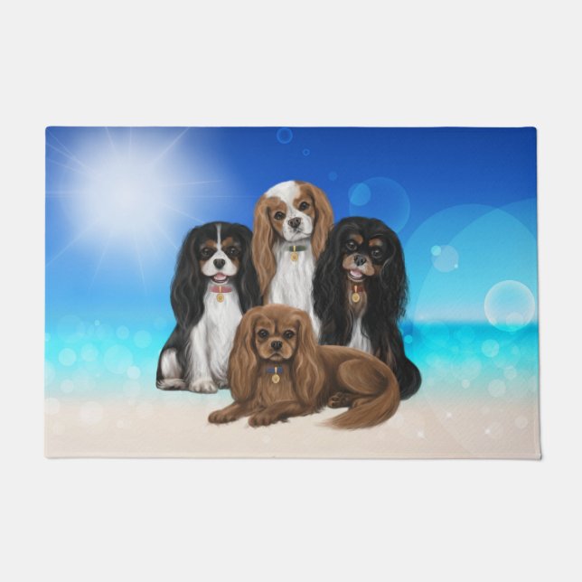 Vier Cavalier King Charles Spaniels  Deurmat (Voorkant)