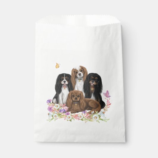 Vier Cavalier King Charles Spaniels in Flowers Bedankzakje (Voorkant)