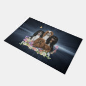 Vier Cavalier King Charles Spaniels in Flowers     Deurmat (Schuin)