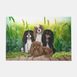 Vier Cavalier King Charles Spaniels in Flowers do Deurmat