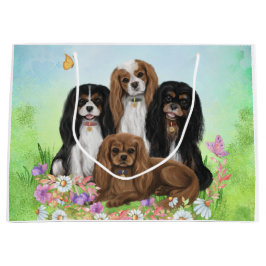 Vier Cavalier King Charles Spaniels in Flowers Groot Cadeauzakje