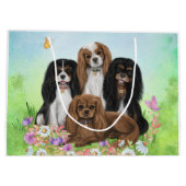 Vier Cavalier King Charles Spaniels in Flowers Groot Cadeauzakje (Achterkant)