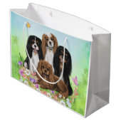 Vier Cavalier King Charles Spaniels in Flowers Groot Cadeauzakje (Achterkant Gekanteld)