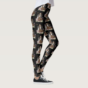 Vier Cavalier King Charles Spaniels in Flowers     Leggings