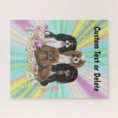 Vier Cavalier King Charles Spaniels in Flowers Legpuzzel (Horizontaal)
