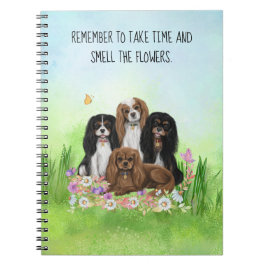 Vier Cavalier King Charles Spaniels in Flowers Notitieboek