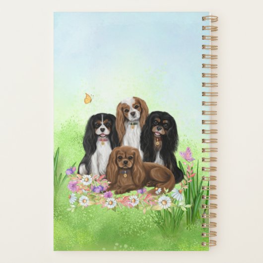 Vier Cavalier King Charles Spaniels in Flowers Planner (Achterkant)