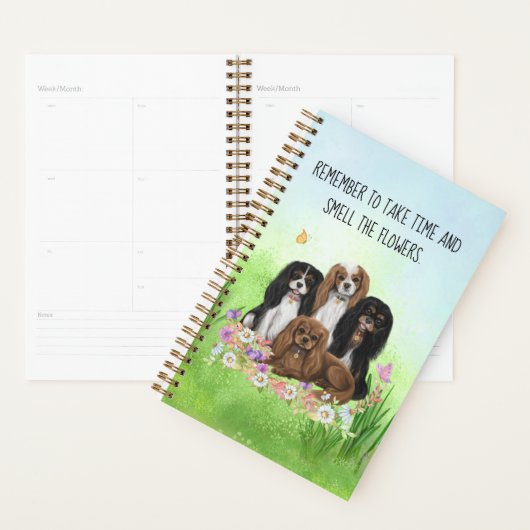 Vier Cavalier King Charles Spaniels in Flowers Planner (Display)