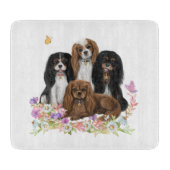 Vier Cavalier King Charles Spaniels in Flowers Snijplank (Voorkant)
