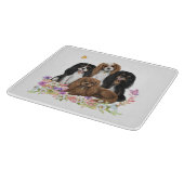 Vier Cavalier King Charles Spaniels in Flowers   Snijplank (Hoek)