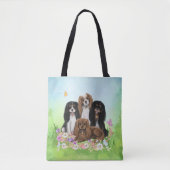 Vier Cavalier King Charles Spaniels in Flowers Tote Bag (Voorkant)