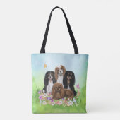 Vier Cavalier King Charles Spaniels in Flowers Tote Bag (Achterkant)