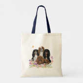 Vier Cavalier King Charles Spaniels in Flowers Tote Bag (Achterkant)