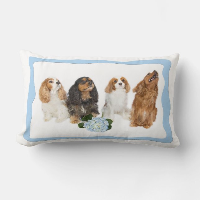 Vier Cavalier King Charles Spaniels Lumbar Pillow Kussen (Voorkant)