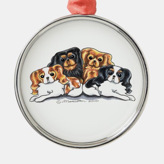 Vier Cavalier King Charles Spaniels Metalen Ornament (Voorkant)
