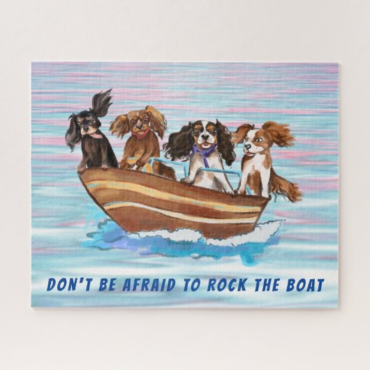Vier Cavalier King Charles Spaniels op een boot Legpuzzel (Horizontaal)