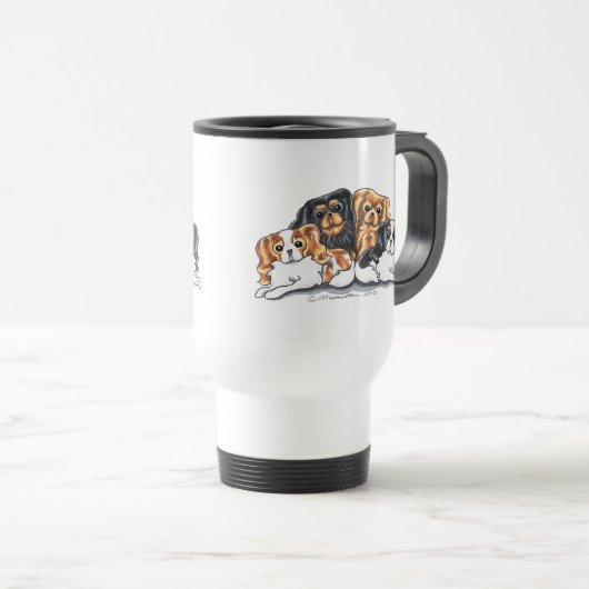 Vier Cavalier King Charles Spaniels Reisbeker (Voorkant rechts)