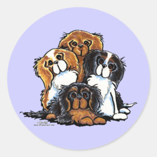 Vier Cavalier King Charles Spaniels Ronde Sticker