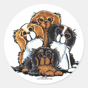 Vier Cavalier King Charles Spaniels Ronde Sticker