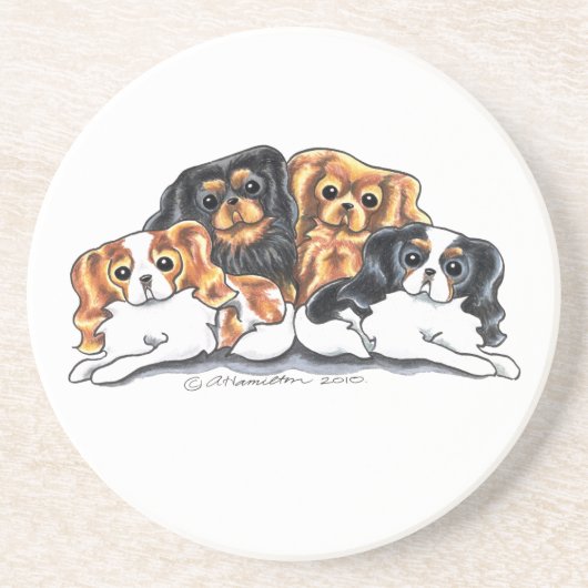 Vier Cavalier King Charles Spaniels Zandsteen Onderzetter (Voorkant)