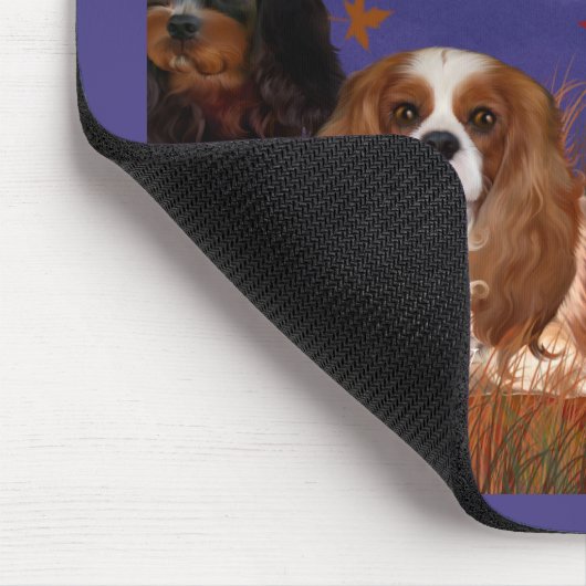 Vier Cavalier Spaniels Herfstnacht Muismat (Hoek)