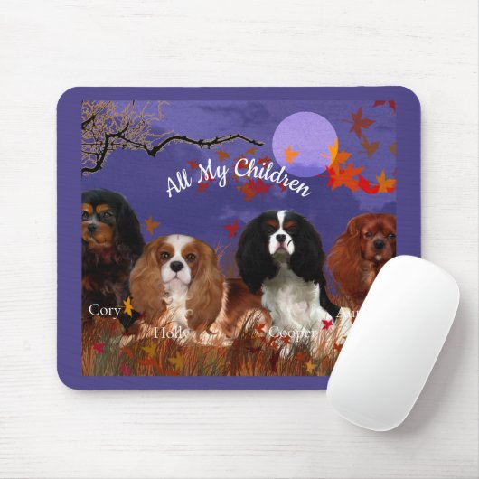 Vier Cavalier Spaniels Herfstnacht Muismat (Met muis)