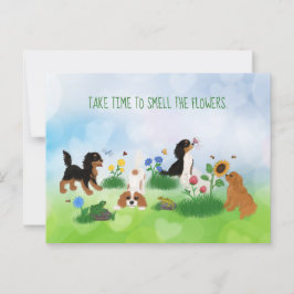 Vier Cavalier Spaniels in een Vloergebied Briefkaart