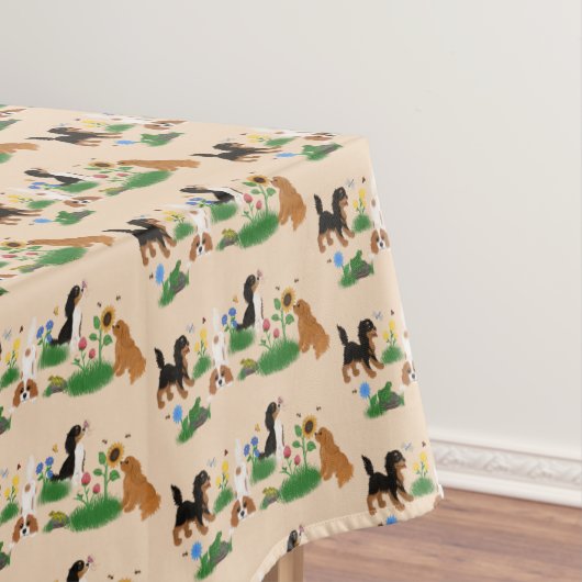 Vier Cavalier Spaniels in een Vloergebied Tafelkleed (Voorbeeld)