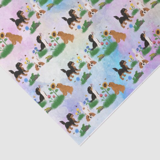 Vier Cavalier Spaniels in een Vloergebied Tissuepapier (Detail)