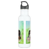 Vier Cavalier Spaniels in Flowers Stainless Steel Waterfles (Achterkant)