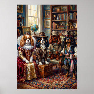 Vier Cavalier Spaniels Kostuum Portret Poster