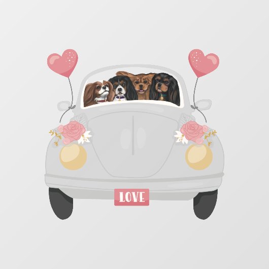 Vier Cavalier-Spanjaarden in een auto met hart Raamsticker (Vel)