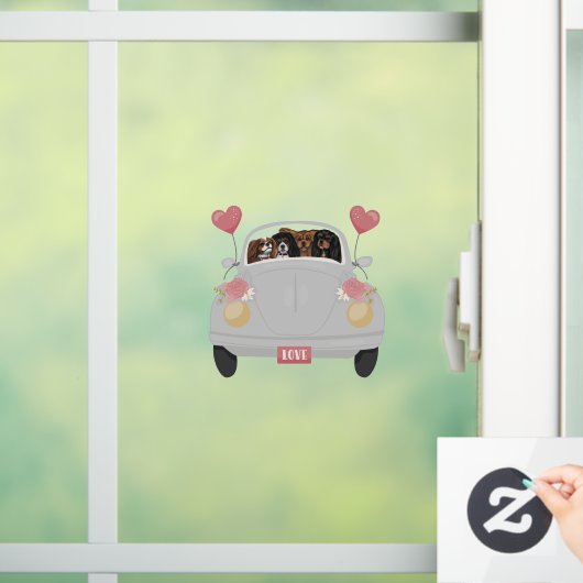 Vier Cavalier-Spanjaarden in een auto met hart Raamsticker (Huis)