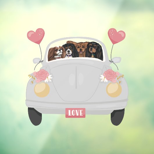 Vier Cavalier-Spanjaarden in een auto met hart Raamsticker (Vel 3)