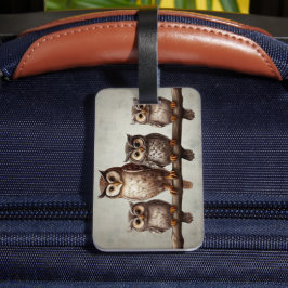 Vier charmante uilen bagagelabel