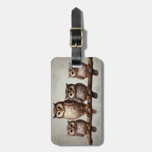 Vier charmante uilen bagagelabel (Voorkant verticaal)