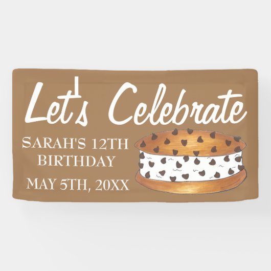 Vier Chipwich Ice Cream Sociaal Verjaardagsfeest Spandoek (Horizontaal)