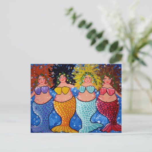 Vier Chubby Mermaids Briefkaart (Staand voorkant)
