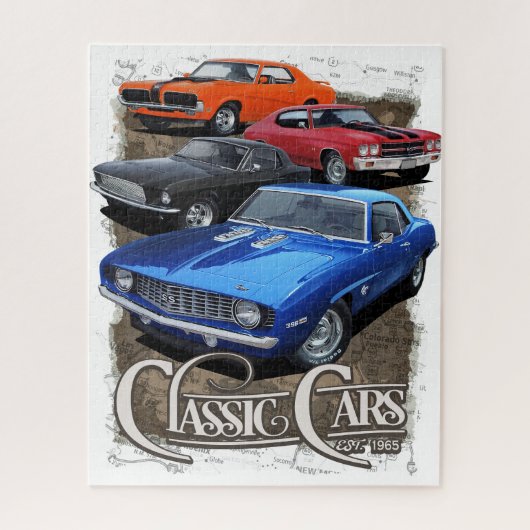 Vier Classic Cars Jigzaag Puzzle Legpuzzel (Verticaal)