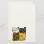 Vier Cochin Hens Briefpapier (Voorkant / Achterkant)