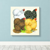 Vier Cochin Hens Canvas Afdruk (Insitu (Houten vloer))