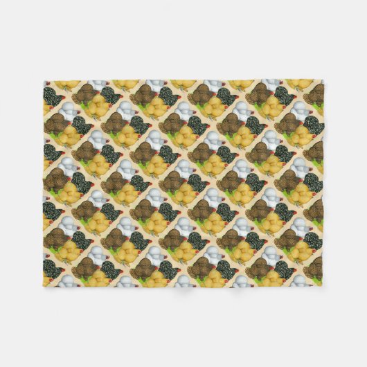 Vier Cochin Hens Fleece Deken (Voorkant (Horizontaal))