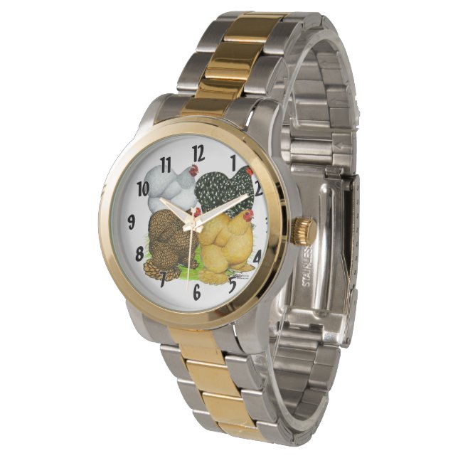 Vier Cochin Hens Horloge (Gekanteld)