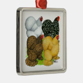 Vier Cochin Hens Metalen Ornament (Rechts)