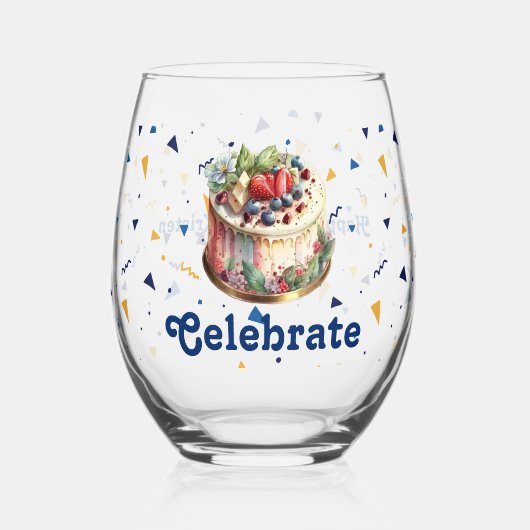 Vier, Confetti en Cake Stemless wijnglas Zonder Voet (Voorkant)